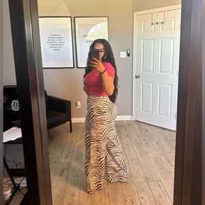 Zebra brown and white stripes wide leg pants